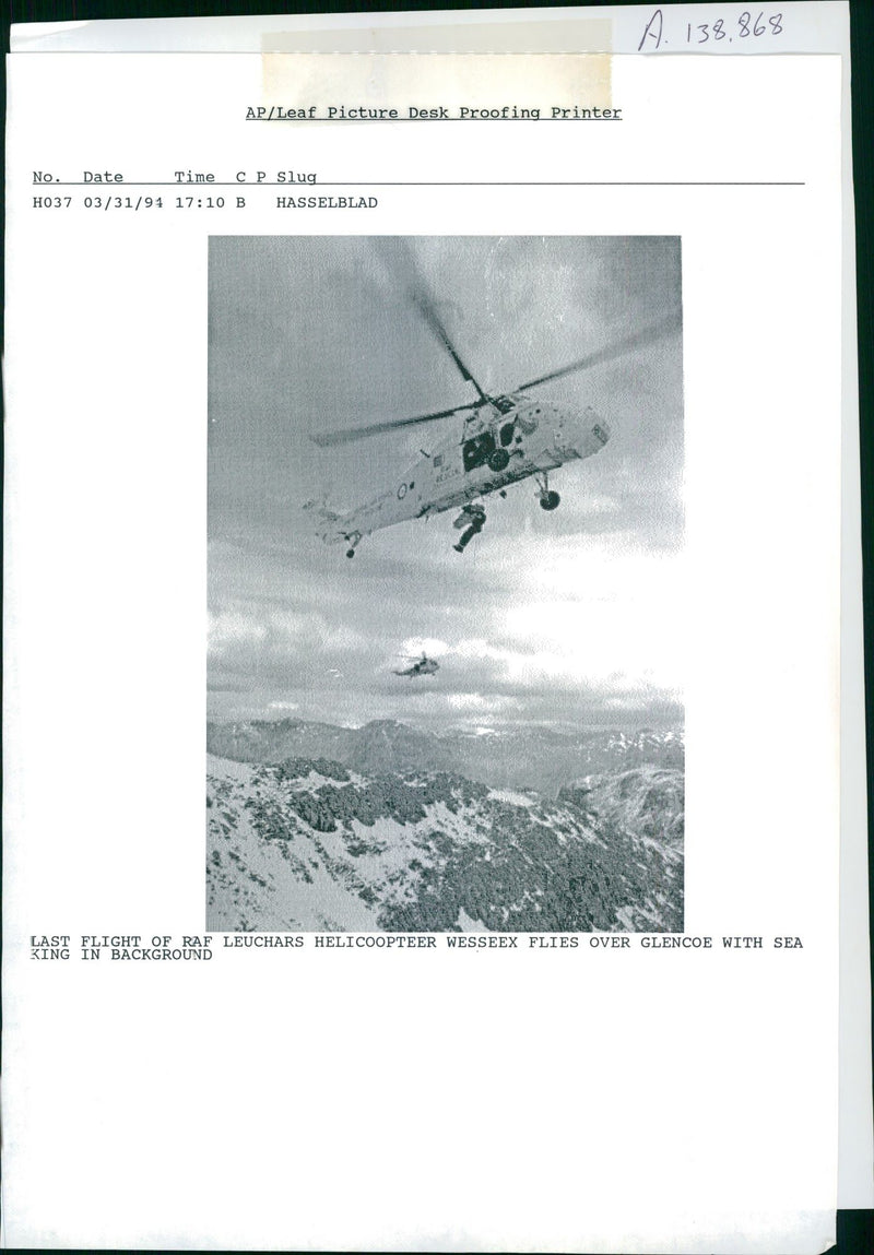 Aircraft helicopter rescue:last flight of raf leuchars helicopter  wessfex. - Vintage Photograph