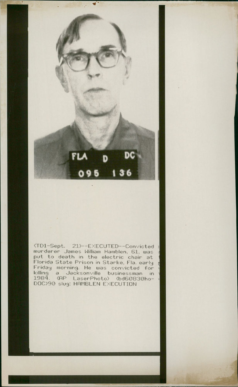 Death Penalty: convicted murder james william hamblen. - Vintage Photograph