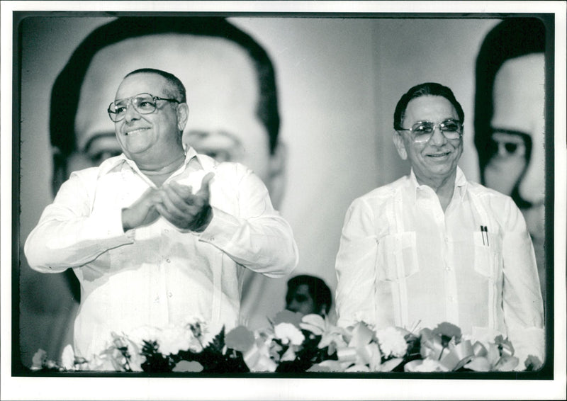 Presidential candidate Carlos Duque (l) sits with Manuel Solis Palma - Vintage Photograph