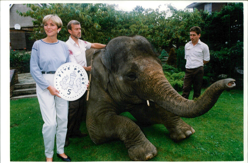 tv personalities trudie goodwin and elephant layang layang - Vintage Photograph