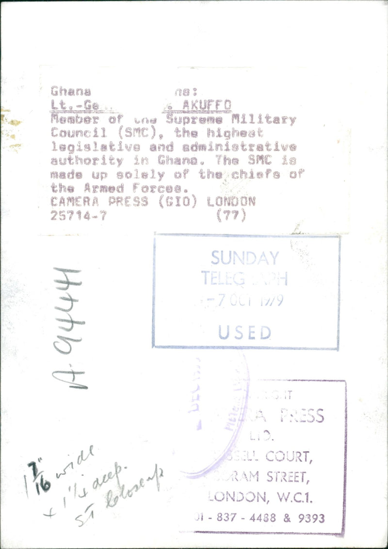 Lieutenant General Frederick William "Fred" Kwasi Akuffo - Vintage Photograph