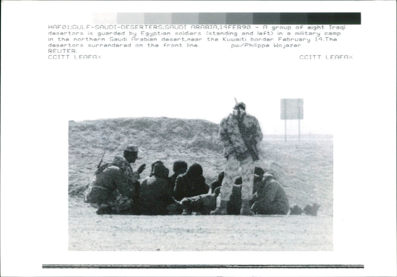 Gulf War: Egyptian soldiers guarding. - Vintage Photograph