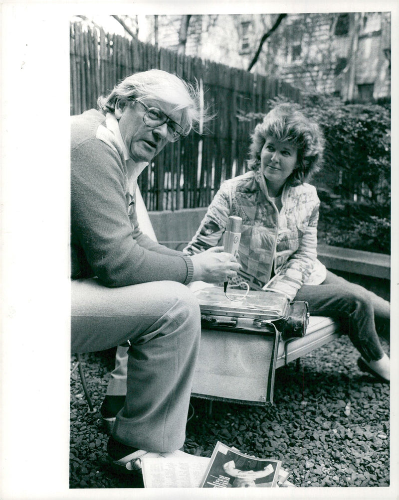 Lasse Holmqvist and Britt Bass in the garden at the Manhattan apartment - Vintage Photograph