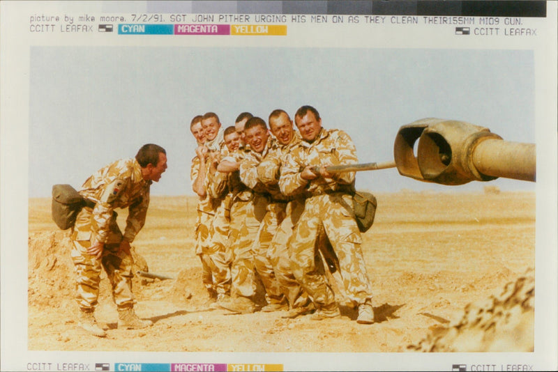 British support for Iraq during the Iran–Iraq war:John Pither with seven soldier. - Vintage Photograph