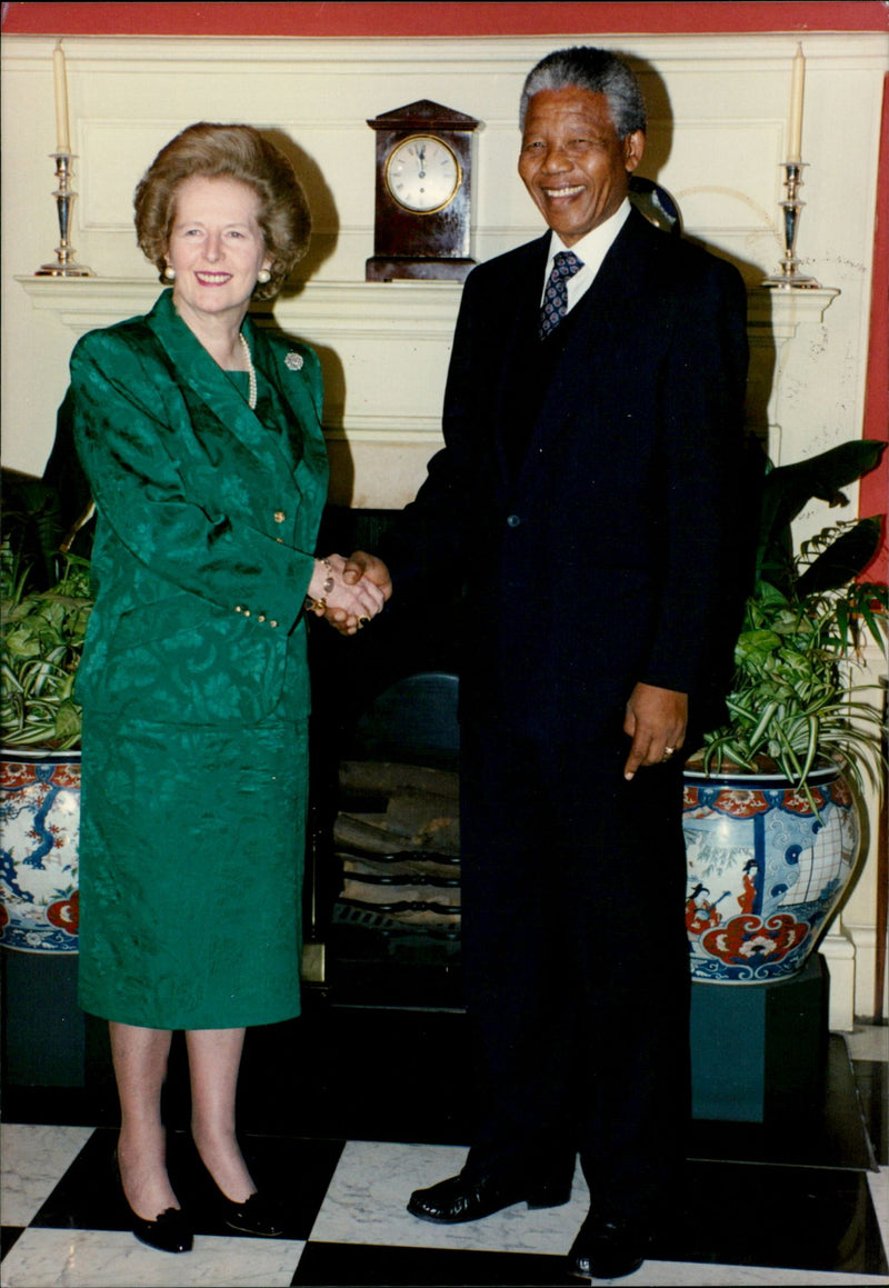 Nelson Mandela shaking hands with Margaret Thatcher - Vintage Photograph