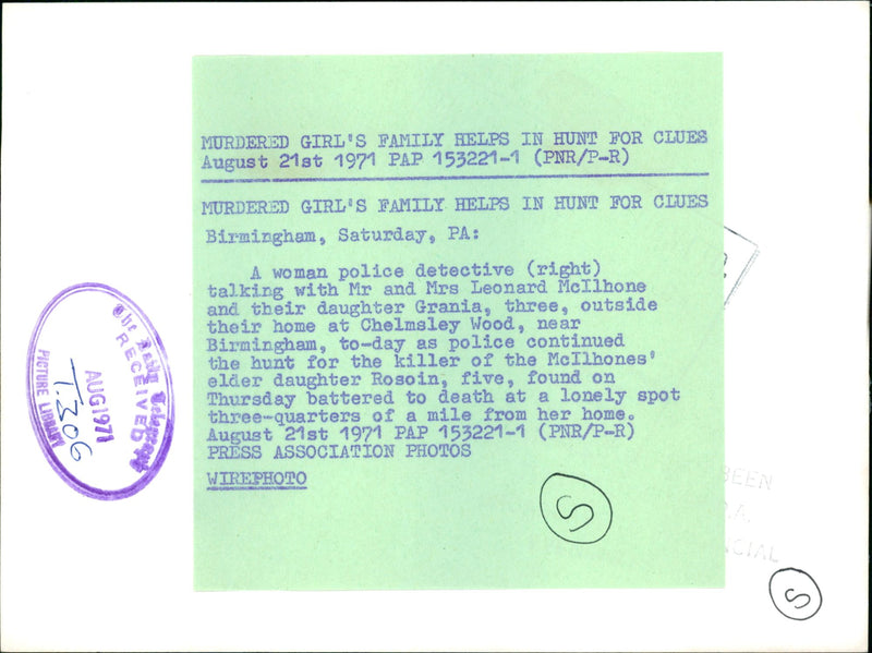 Murdered And Missing Person 1971:A police man with Mr and Mrs Leonard. - Vintage Photograph