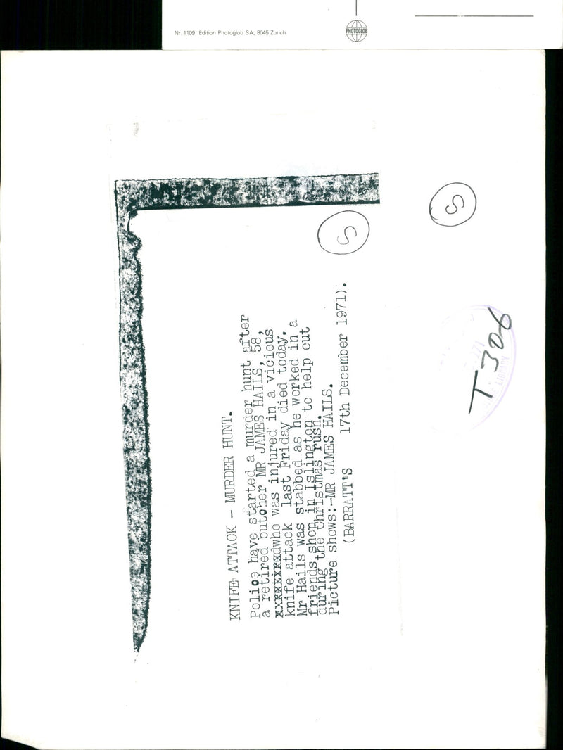 Murdered And Missing Person 1971:Mr James Hall. - Vintage Photograph