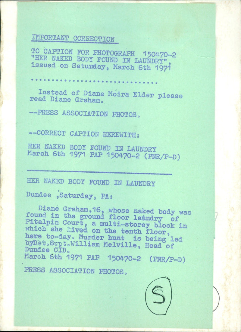 Murdered And Missing Person 1971:Diane Graham. - Vintage Photograph