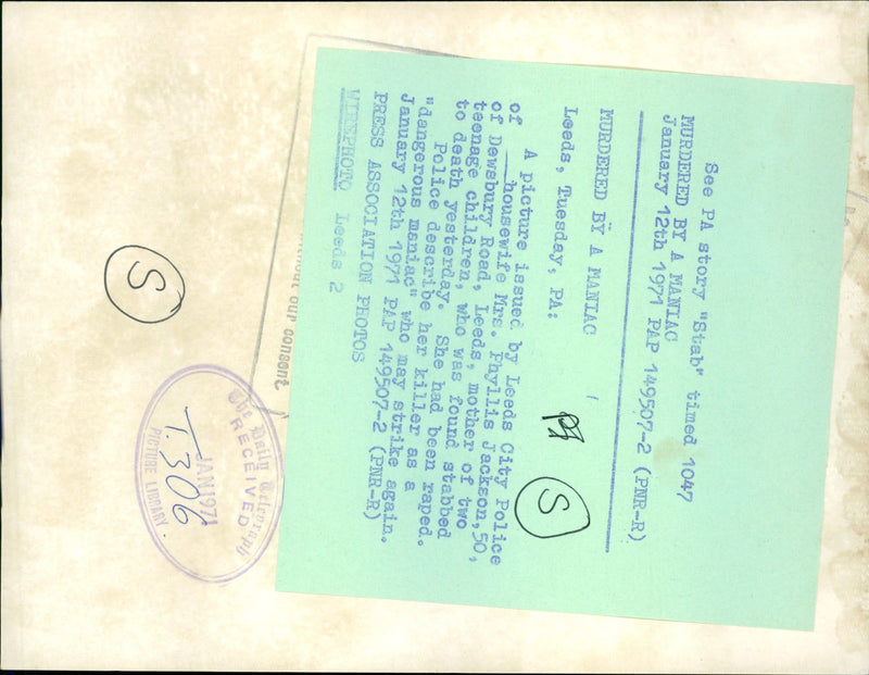 Murdered And Missing Person 1971:Mrs Phyllis. - Vintage Photograph