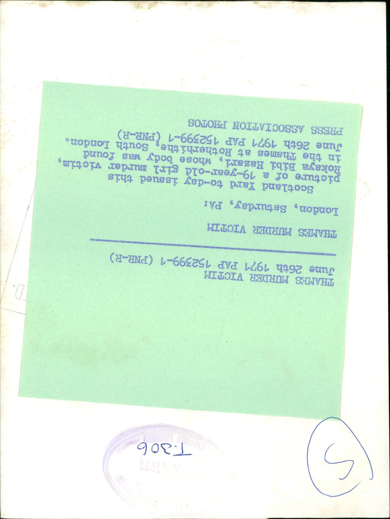 Murdered And Missing Person 1971:Rokaya Bibi. - Vintage Photograph