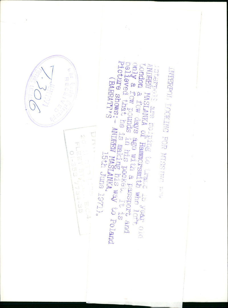 Murdered And Missing Person 1971:Andre Maslanka. - Vintage Photograph