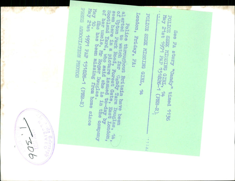 Murdered And Missing Person 1971:Mr Roger Douglas. - Vintage Photograph