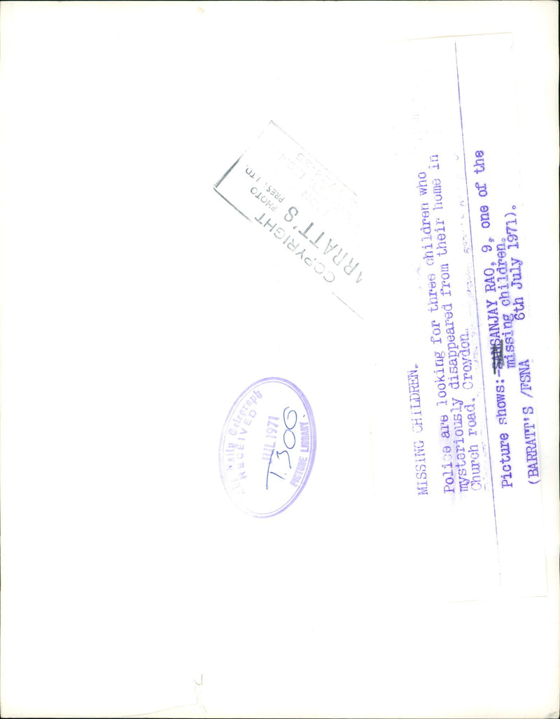 Murdered And Missing Person 1971:San Jay Rao. - Vintage Photograph