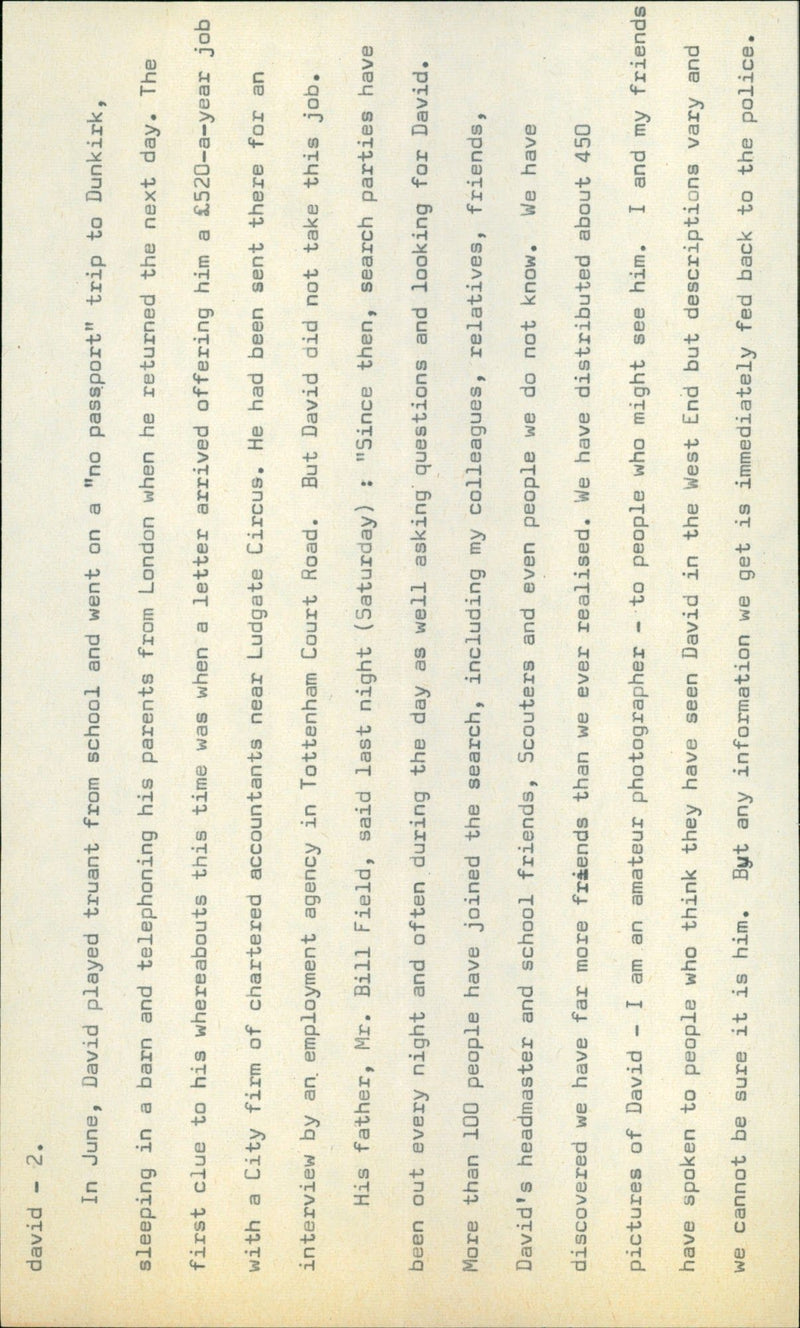 Murdered And Missing Person 1971: - Vintage Photograph