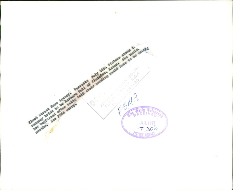 Murdered And Missing Person 1971:The Run Away Bride. - Vintage Photograph