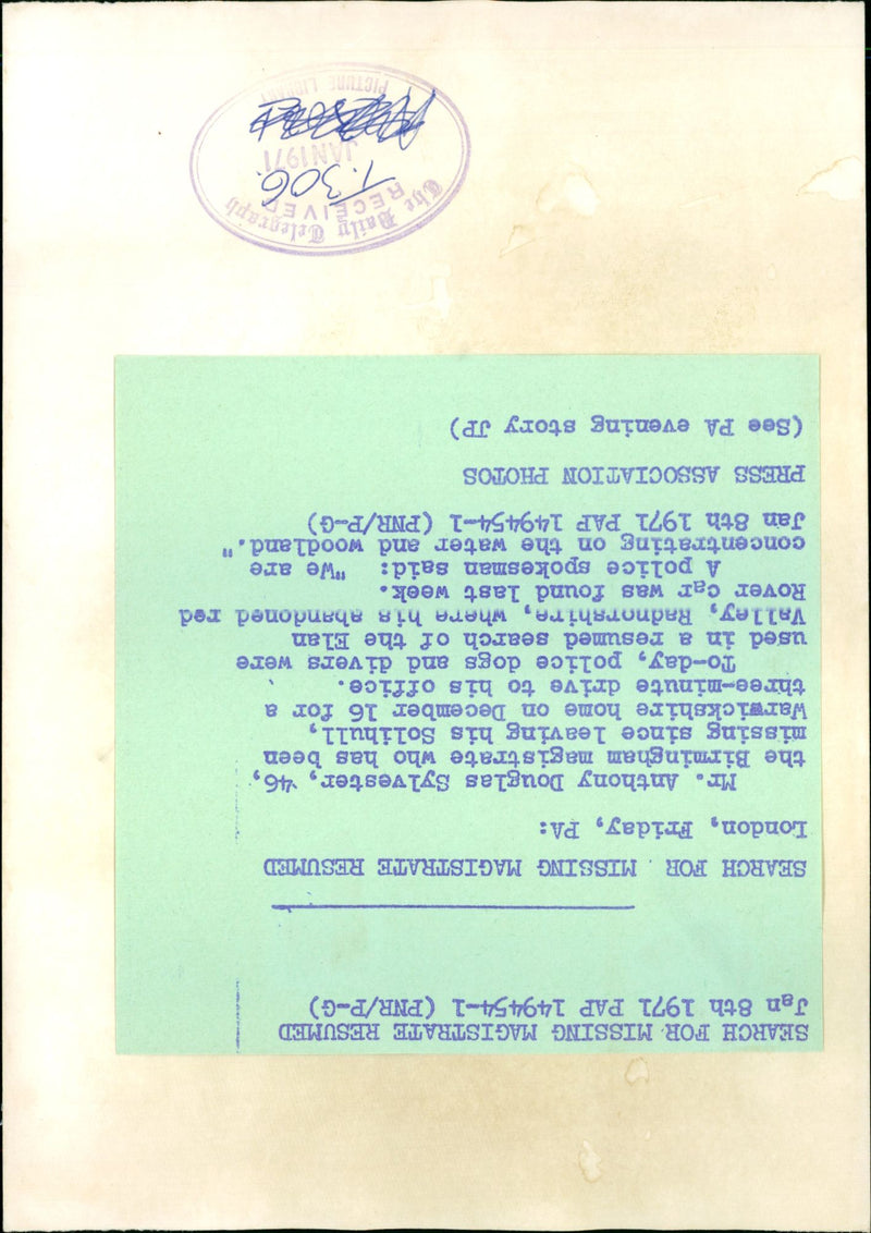 Murdered And Missing Person 1971:Mr Anthony Douglas. - Vintage Photograph