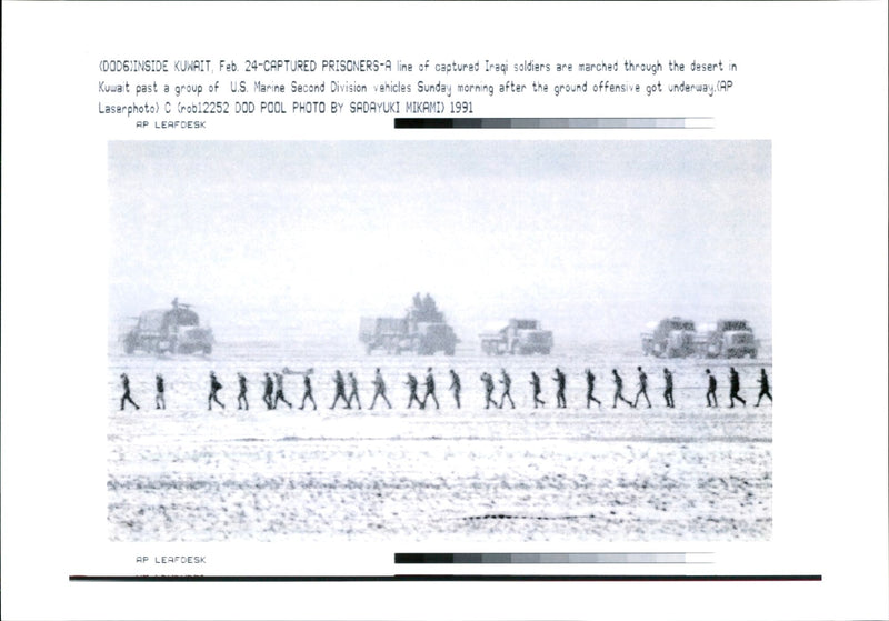 Iraq war pow:a line capured airaq soldiers - Vintage Photograph