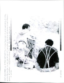 Iraq war pow:two a iraq prissoner of  war question  by u.s military. - Vintage Photograph