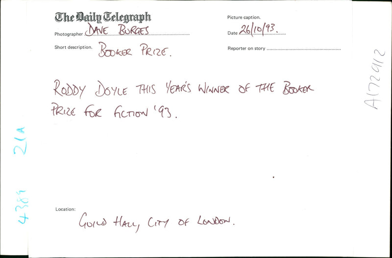 Booker Prize - Vintage Photograph