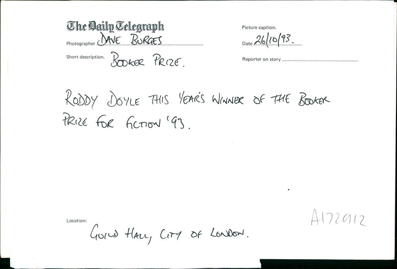 Booker Prize. - Vintage Photograph