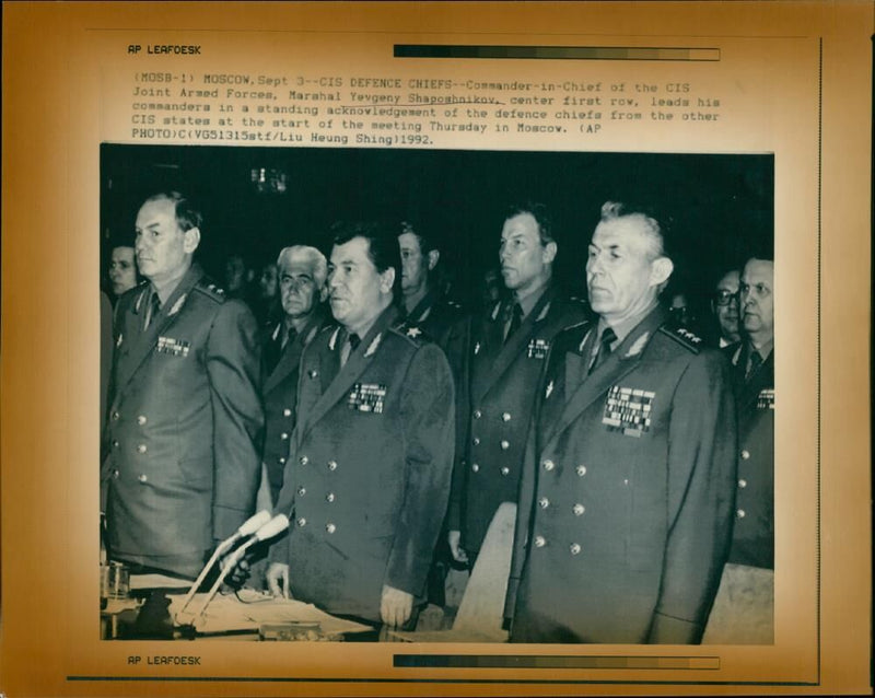 Yevgeny Shaposhnikov with his commanders. - Vintage Photograph