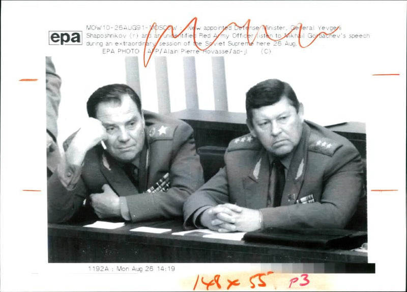 Yevgeny Shaposhnikov with an unnamed officer. - Vintage Photograph