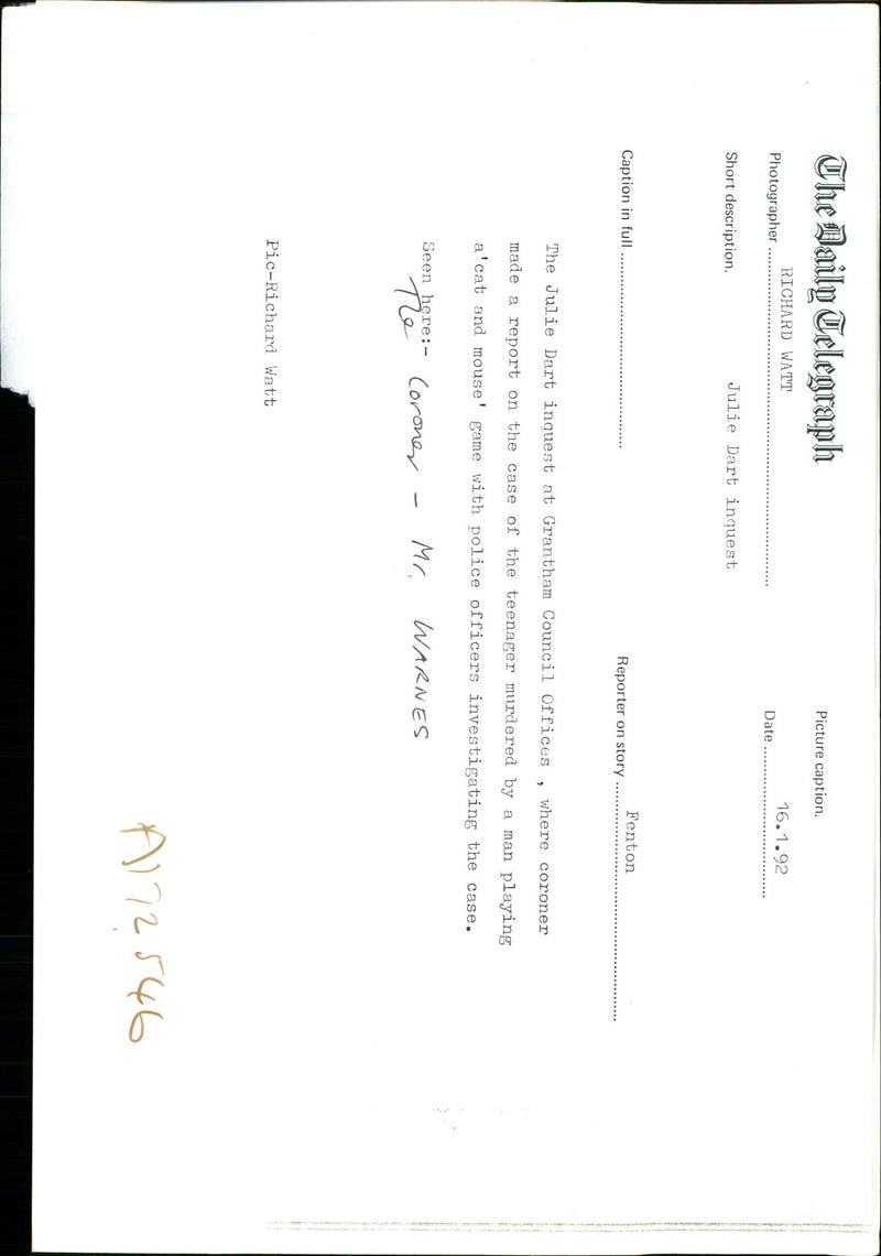 1992 JULIE DART WAS MURDERED MAN PLAYING ACAT AND MOUS RICHARD OPEN POLICE - Vintage Photograph