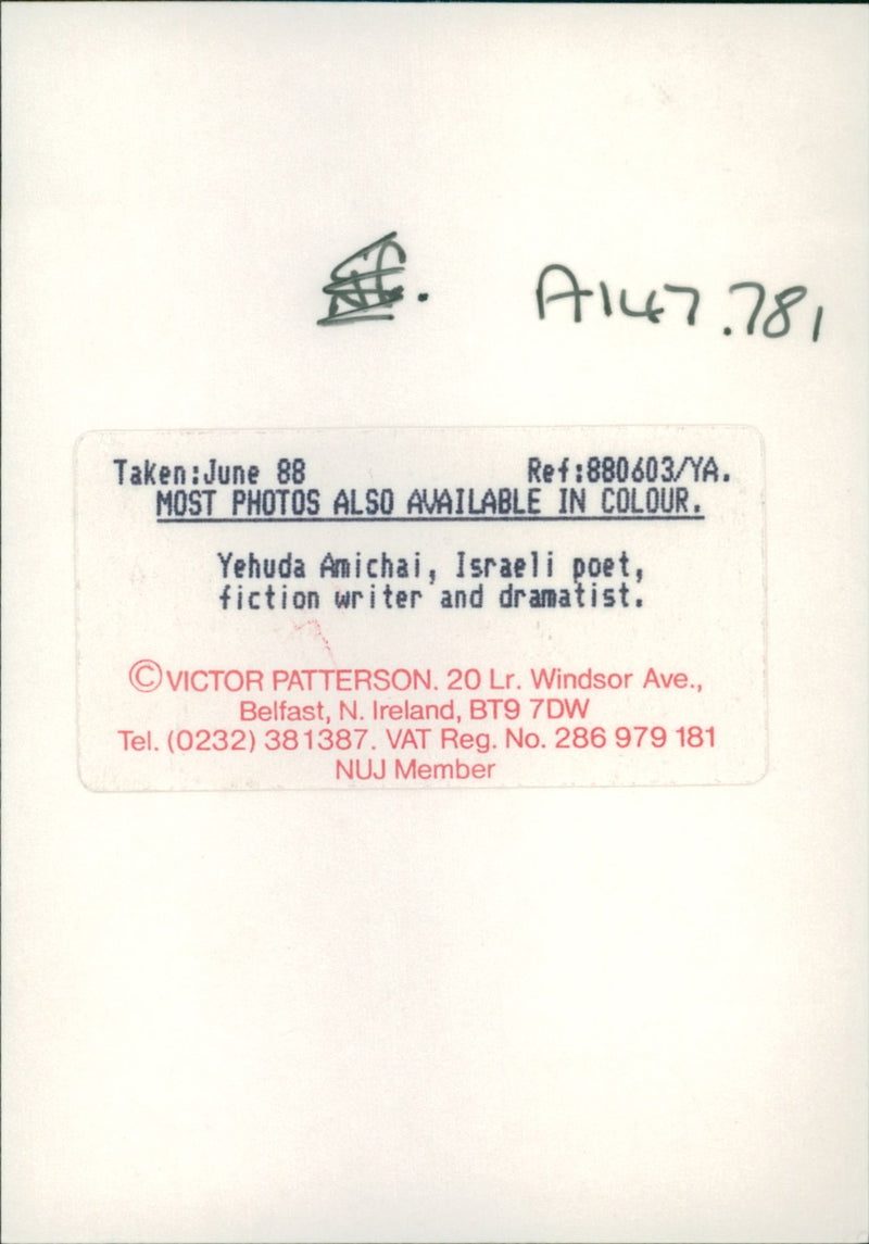 Yehuda Amichai Poet. - Vintage Photograph