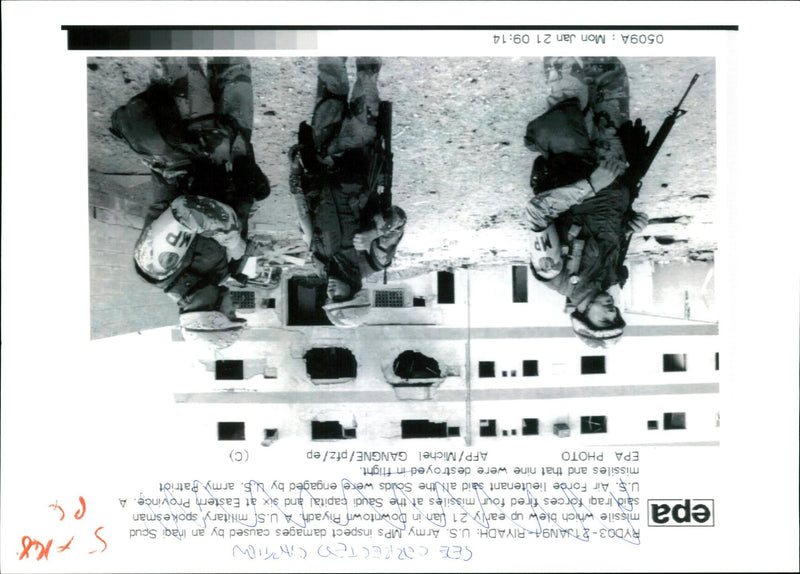 US Army MPs inspect damages. - Vintage Photograph