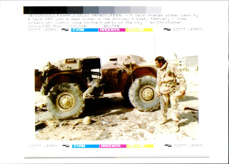 Iraq UN War:Saudi Arabian Soldiers Walk. - Vintage Photograph