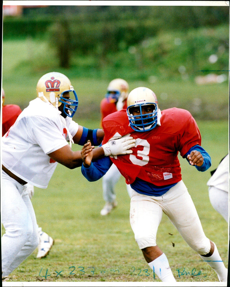 American football british teams:new recruit david caldwell. - Vintage Photograph