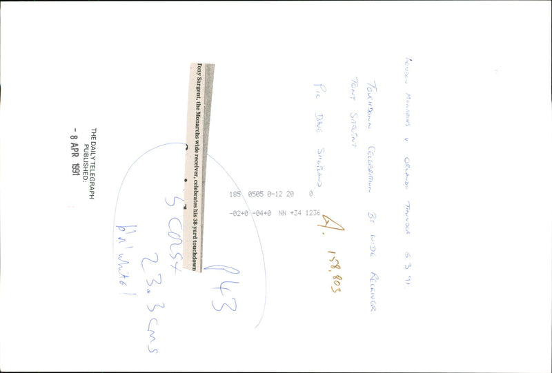 American football british teams:tony sargent,the monarchs wide reciever. - Vintage Photograph