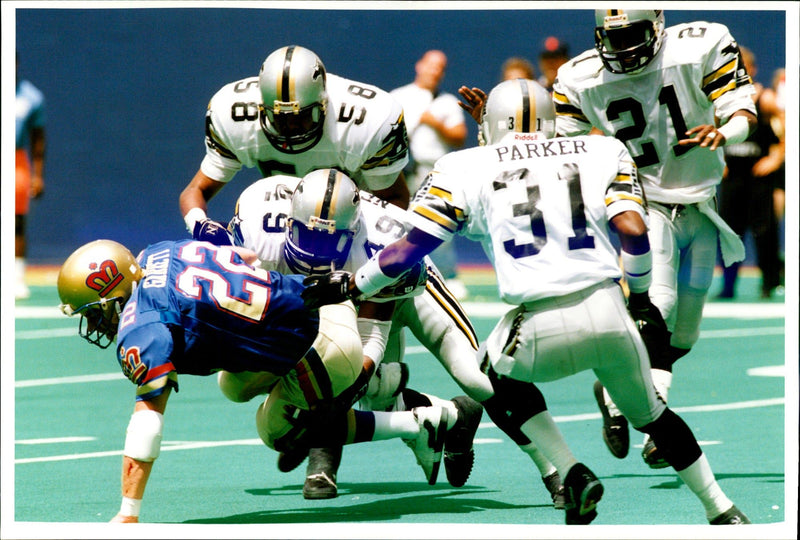 American football british teams:monarchs running back 1st talked. - Vintage Photograph