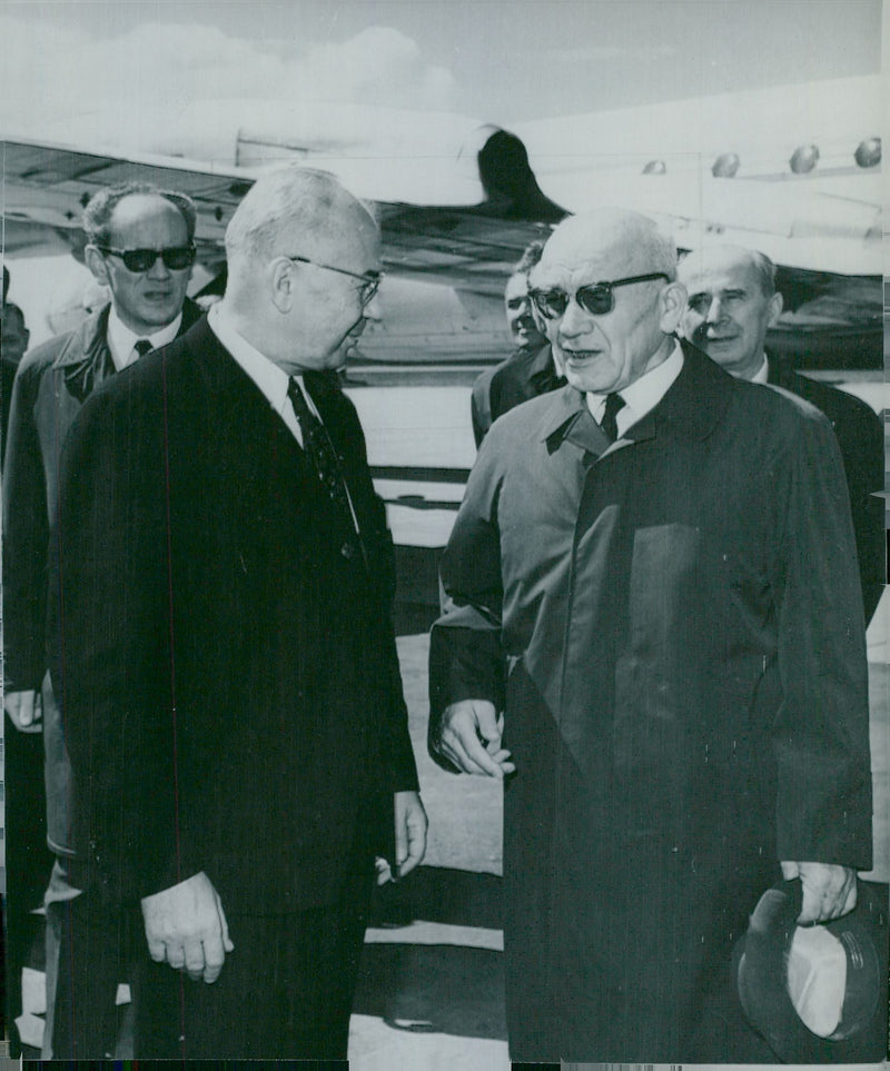 Czechoslovak politician GustÃ¡v HusÃ¡k welcomed by Gomulka to Warsaw. - Vintage Photograph