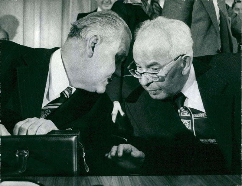 Czechoslovak politician GustÃ¡v HusÃ¡k together with Minister of State Vaclav Hula. - Vintage Photograph