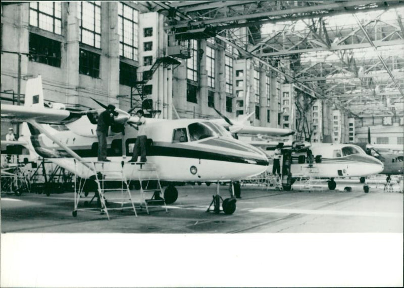 Yun 12 aircraft:a production line of yun 12 planes. - Vintage Photograph