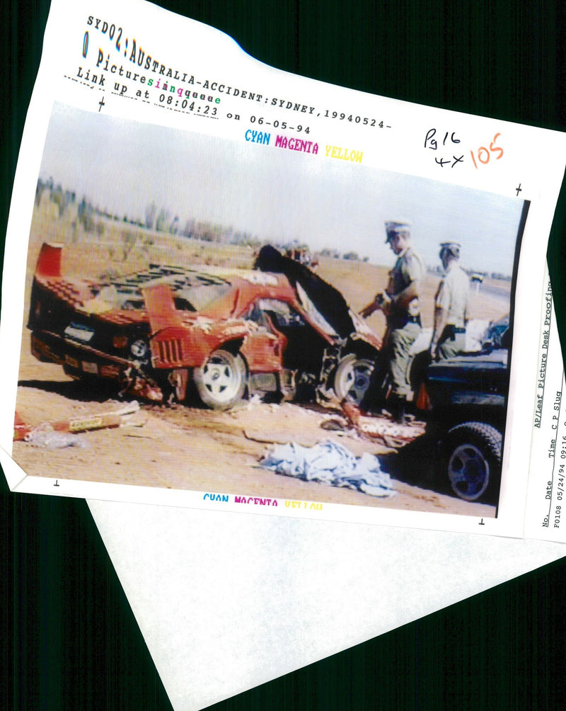 Australia, Road accident:The wreckage of the Ferrari F40 car. - Vintage Photograph