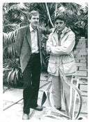 Lars Helander and John Irving in the television program Gyllene Snittet - Vintage Photograph