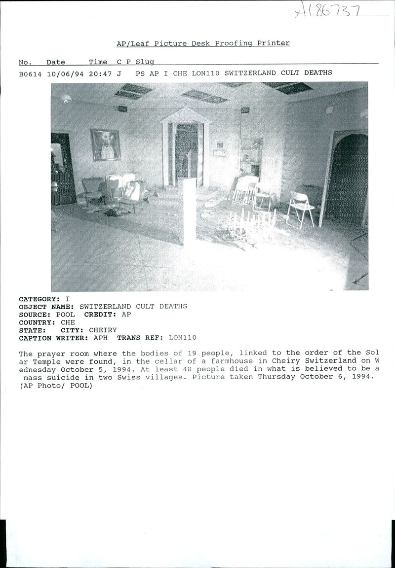 The prayer room where the bodies of 19 people. - Vintage Photograph