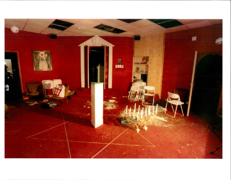 The prayer room where the bodies of 19 people. - Vintage Photograph