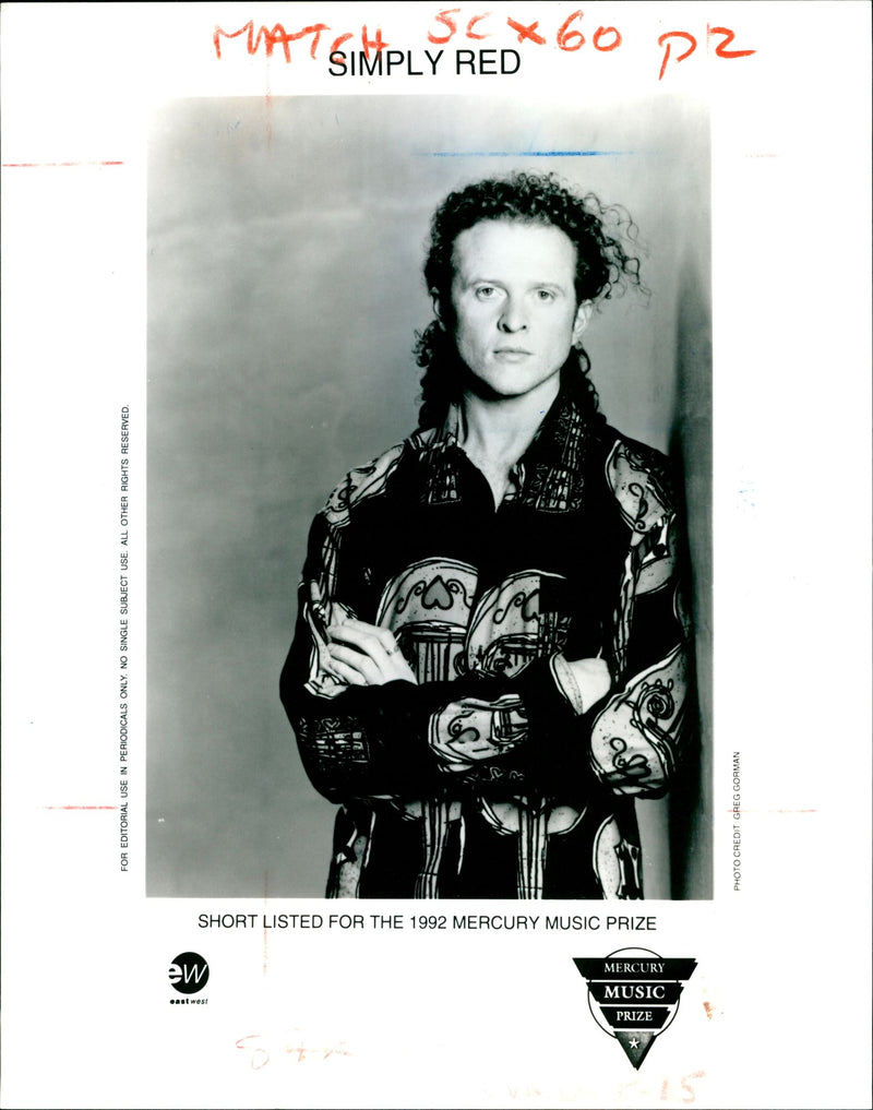 Simply Red:Mick Hucknall. - Vintage Photograph