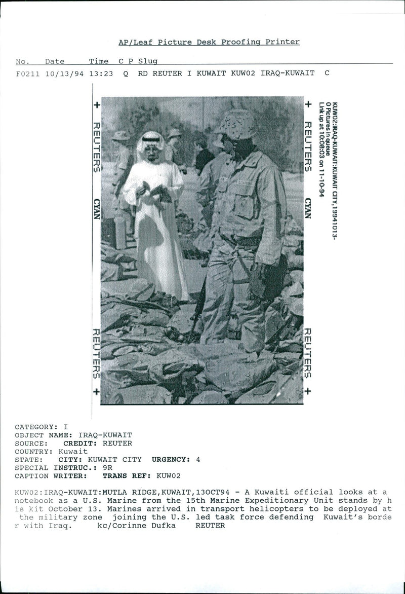 A Kuwaiti official and a US marine. - Vintage Photograph