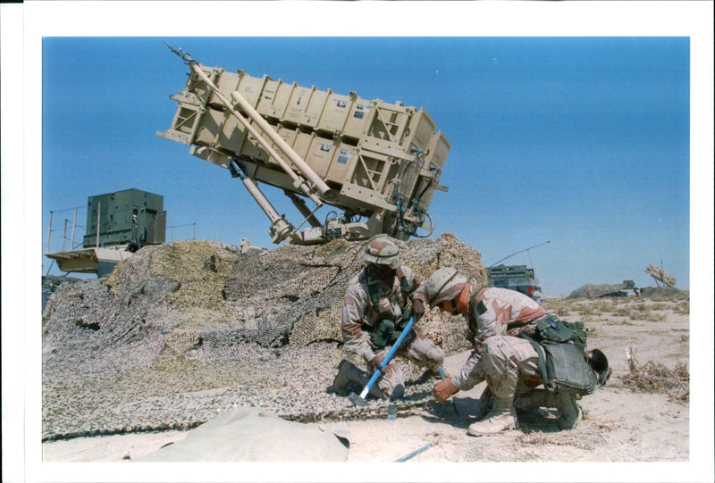 US soldiers set up a Patriot anti-missile battery. - Vintage Photograph