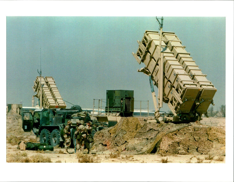 US soldiers set up a Patriot anti-missile battery. - Vintage Photograph