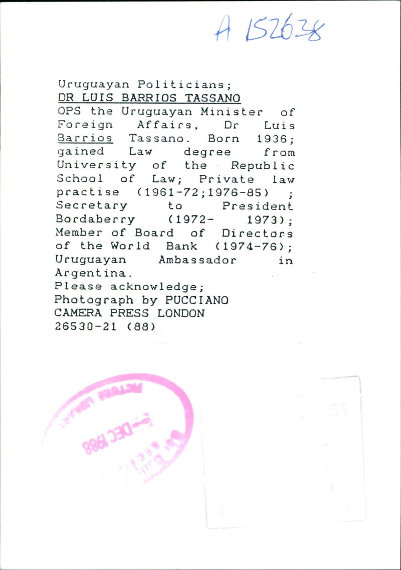 Dr.Luis Barrios Tassano. - Vintage Photograph