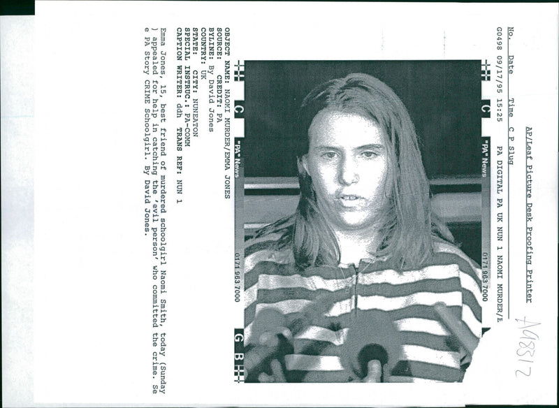 1995 EMMA JONES BEST FRIEND MURDERED SCHOOLG BILL SMITH DAVID WRITER - Vintage Photograph