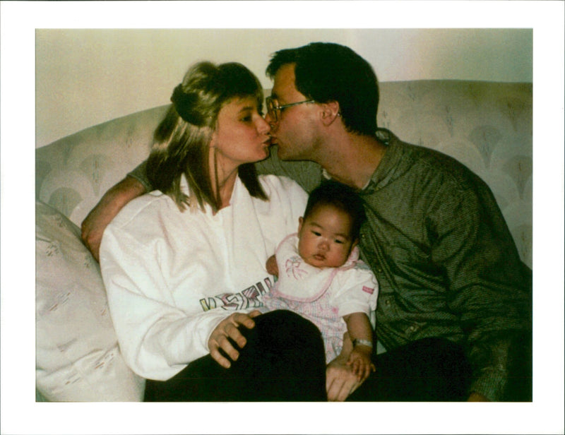 Keith Lussier with his late wife and his baby girl. - Vintage Photograph