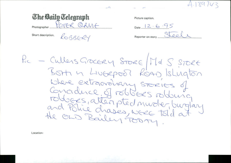 Robbery: Cullens Store and Marks & Spencer Store. - Vintage Photograph