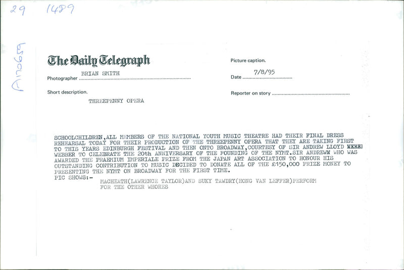 National Youth Music Theatre: Threepenny Opera. - Vintage Photograph