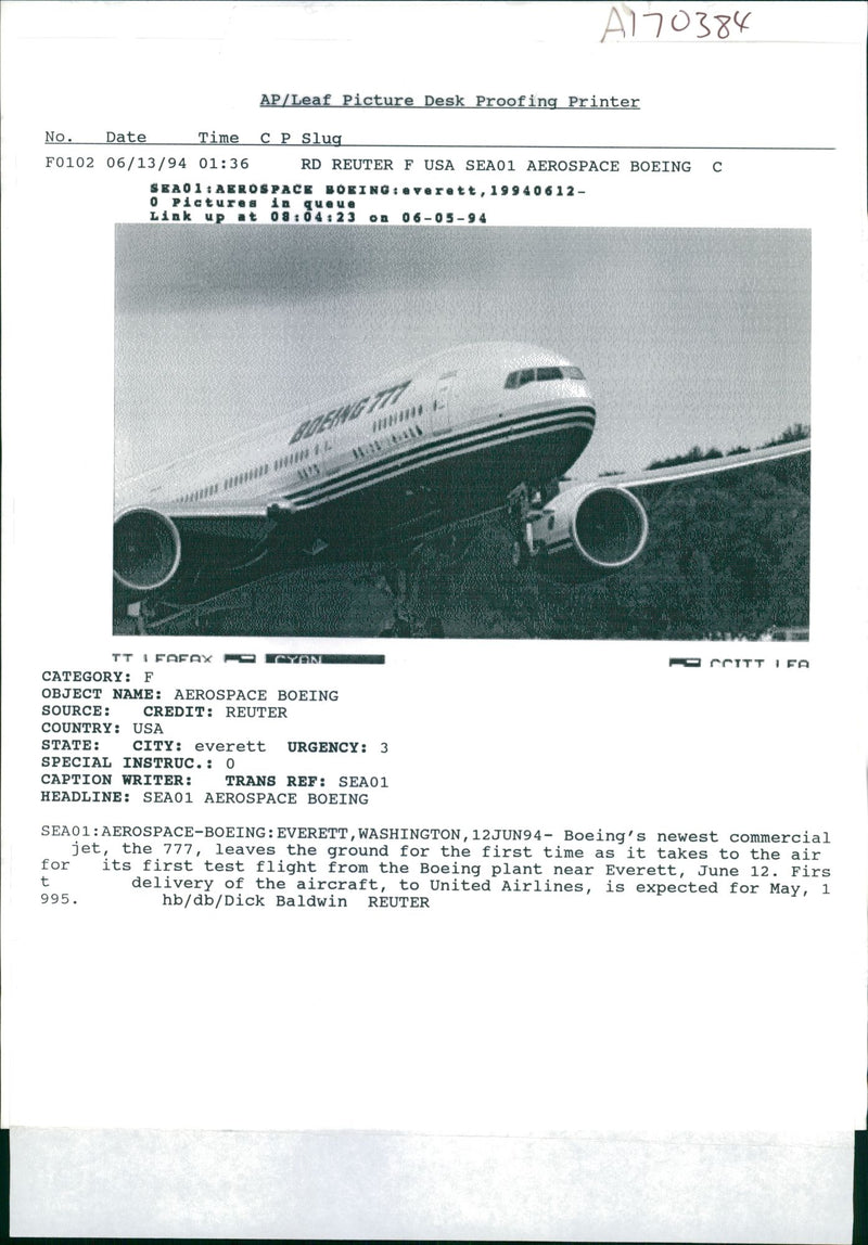 Boeing's newest commercial jet, the 777. - Vintage Photograph